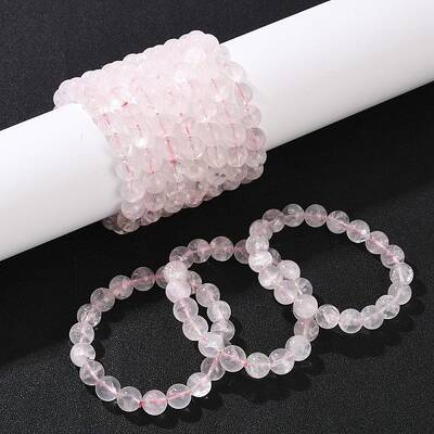 Natural Rose Quarts Round Beads Stretch Bracelets for Women