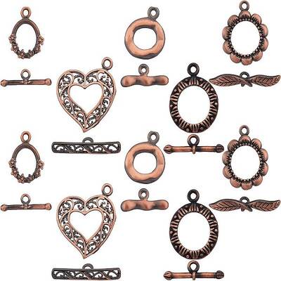 SUPERFINDINGS 10 Sets 5 Styles Brass Toggle Clasps Red Copper OT Buckle Rack Plating Jewelry Clasp Connectors for DIY Jewelry...