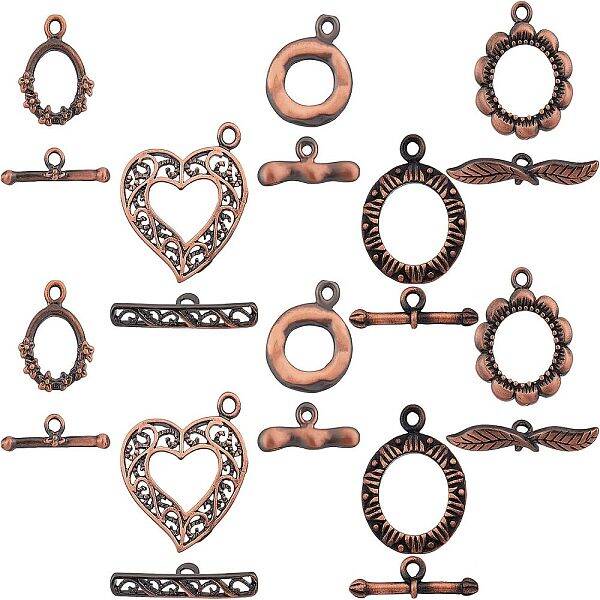 SUPERFINDINGS 10 Sets 5 Styles Brass Toggle Clasps Red Copper OT Buckle Rack Plating Jewelry Clasp Connectors for DIY Jewelry...