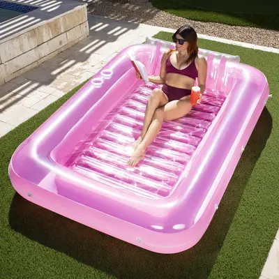 SLOOSH Inflatable L/XL Tanning Pool Lounger Float, 70 x 46 / 85 x 57 Pool Floats Adult with Pillow, 4 in 1 Suntan Tub...