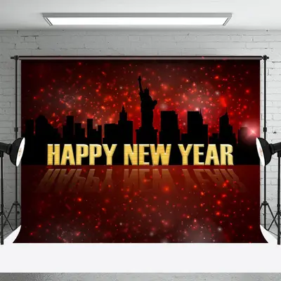 Red Glitter New York City Happy New Year Backdrop - Aperturee