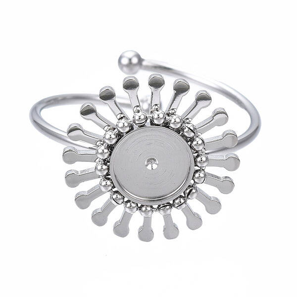 Non-Tarnish 304 Stainless Steel Open Cuff Finger Ring Cabochon Settings