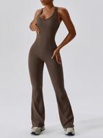 Women's Solid Cut Out Backless Sports Tummy Control Jumpsuit, Overalls for Women, Comfort Quick Drying U Neck Jumpsuit for Yo...