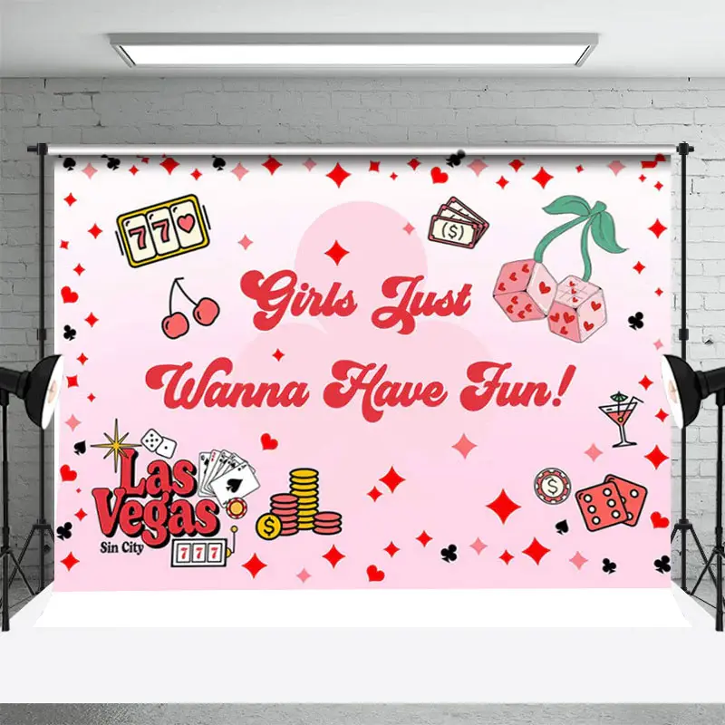 Girl Just Wanna Have Fun Card Pink Dance Backdrop - Aperturee