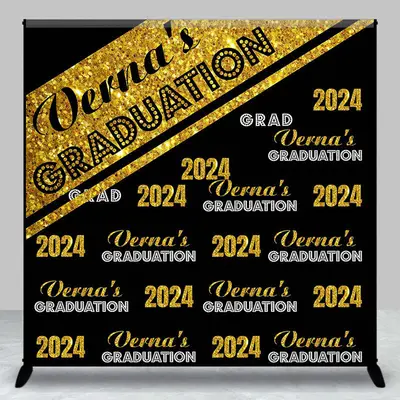 2024 Golden Black Repeat Custom Graduation Backdrop - Aperturee