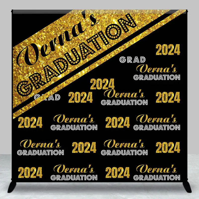 2024 Golden Black Repeat Custom Graduation Backdrop - Aperturee