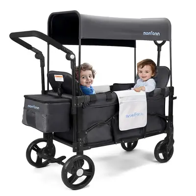 Momfann Baby Stroller Wagon, All-Terrain 2 Seaters Baby Wagon with Canopy, Parent Organizer, Adjustable Handle & Pull Bar for...