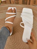 Women's Fashionable Plain Color Slides, Casual Comfortable Flat Sandals for Summer, Lightweight Breathable Slides for Indoor ...