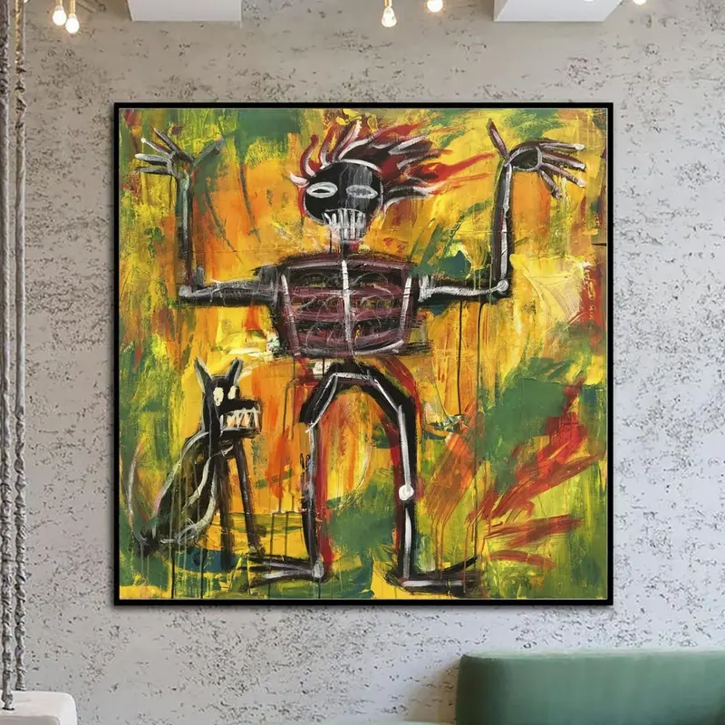 Large Graffiti Style Wall Art Urban Painting on Canvas Original Wall Art Graffiti Wall Decor | BOY AND DOG