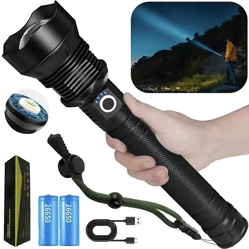 P70 Super Bright Flashlight(Power Bank),Digital display of power,Rechargeable,zoomable,IPX7 Waterproof,Adjustable Brightness ...