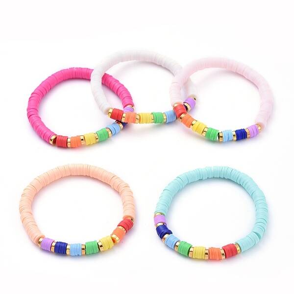 Handmade Polymer Clay Heishi Beads Stretch Bracelets