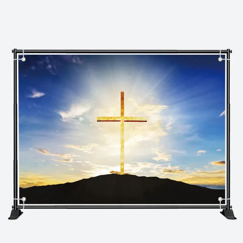 Golden Cross Mountain Sunrise Sky memorial Backdrop - Aperturee
