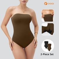 OQQ-Nine cents Womens Tube Bodysuits Strapless Basic Sleeveless Stretch Classic-Fit Tops Sexy Bodysuits