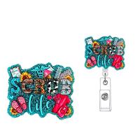 Letter Design Badge Holder without Card Sleeve, 1 Count Scrub Life Retractable Badge Reel with ID Clip, Acrylic Name Badge Ho...