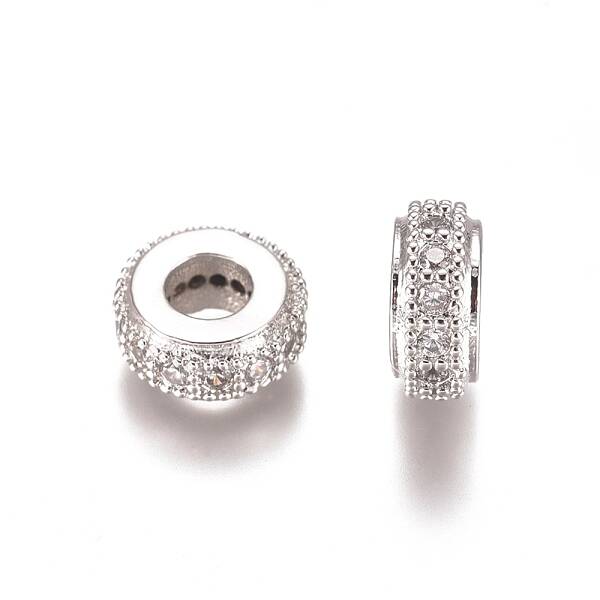 Brass Micro Pave Clear Cubic Zirconia Beads