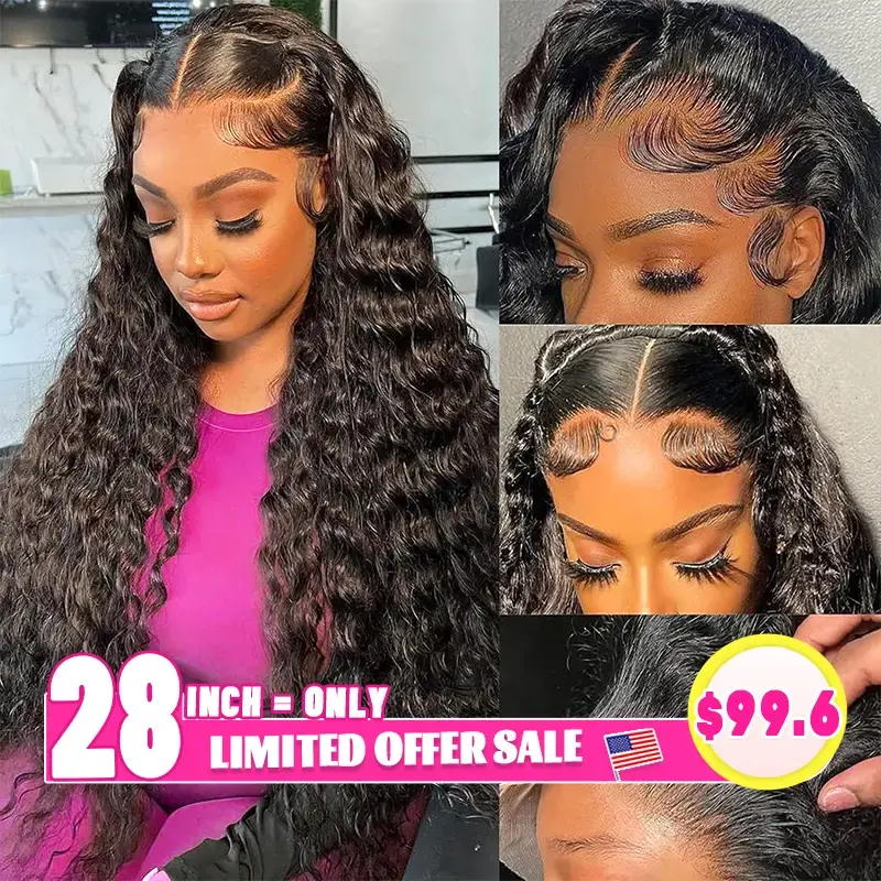 [Clearance Sale] Bling Hair 13x4 13x6 HD Lace Wig Water Wave Human Hair Lace Frontal Wigs HD Lace Human Hair Wigs 180 Density...