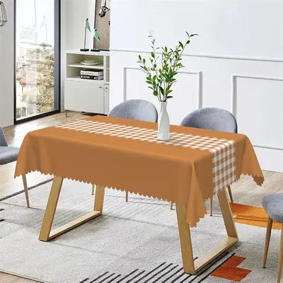 Brownish Yellow Gingham Kitchen Rectangle Tablecloth - Aperturee