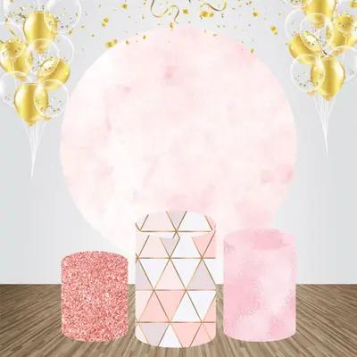 White Pink Glitter Round Happy Birthday Backdrop Kit - Aperturee