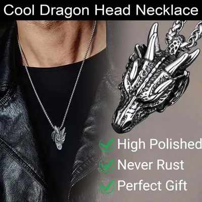 FaithHeart Dragon Head Pendant Necklace For Unisex Stainless Steel Perfect Gift