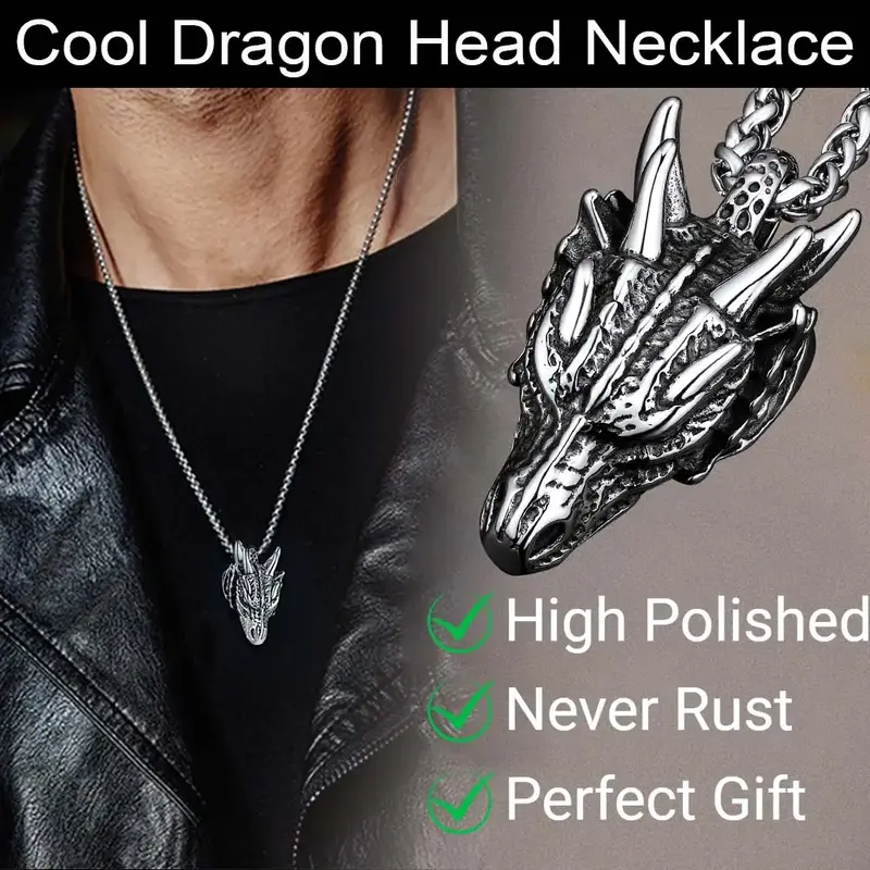 FaithHeart Dragon Head Pendant Necklace For Unisex Stainless Steel Perfect Gift