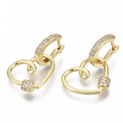Brass Micro Pave Clear Cubic Zirconia Dangle Hoop Earrings