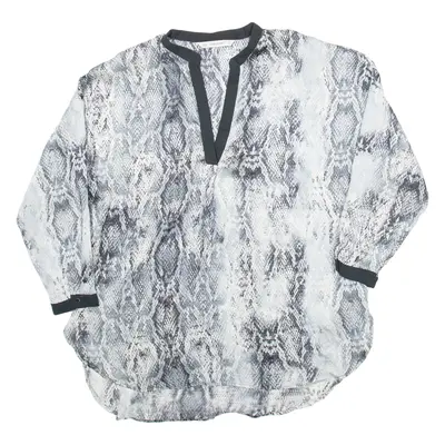 ZARA Womens Printed Blouse Grey V-Neck Long Sleeve Viscose Animal Print XL