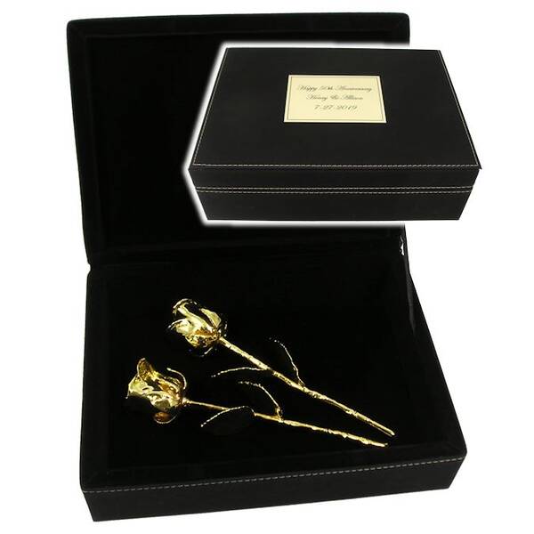 Two 8 24k Gold Roses in 50th Anniversary Case