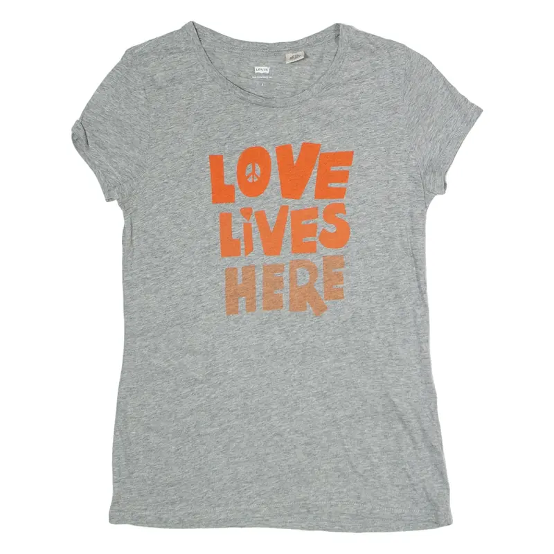 LEVI'S Love Lives Here Womens T-Shirt Grey Crew Neck S