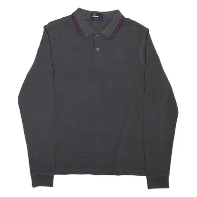 FRED PERRY Slim Fit Mens Polo Shirt Grey Long Sleeve XL