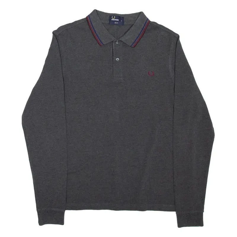 FRED PERRY Slim Fit Mens Polo Shirt Grey Long Sleeve XL