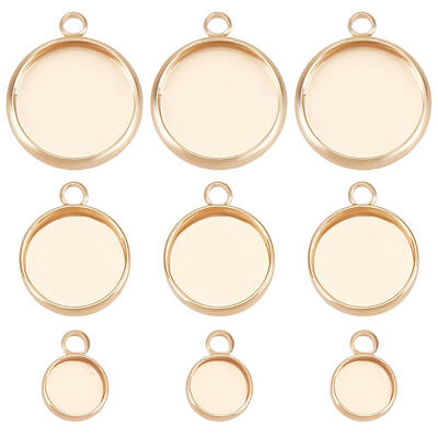 Beebeecraft 24Pcs 3 Size Round Blank Bezel Pendant Trays 18K Gold Plated Cabochon Base Settings Pendant Tray Charms for DIY J...