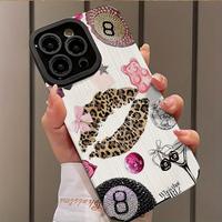 Fashion Lip & Rhinestone Decor Phone Case, Shockproof Phone Protective Cover, Phone Accessory Compatible with iPhone 16 15 14...