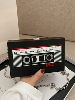 Women's 1 Piece Fashionable Cartoon Pattern Design Box Shaped Evening Bag, Trendy Small Square Evening Bag with Metal Strap f...