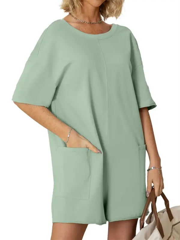 BerryGo  Women's Comfort Summer Tee Romper Oversized Casual Workout Athletic Romper Onesie Backless Loose Shorts Jumpsuit Ove...