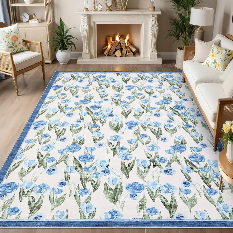 Garvee Floral Washable Area Rug 6x9ft - Ultra Thin Low Pile & Non-Slip Carpet - Spot Resistant Modern Home Decor for Living R...