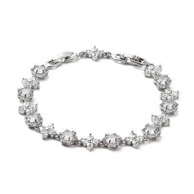 Noble Gift Ideas for Lady Platinum Plated Brass Micro Pave Cubic Zirconia CZ Flower Link Chain Bracelets
