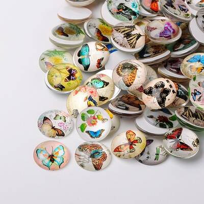 Butterfly Printed Glass Half Round/Dome Cabochons