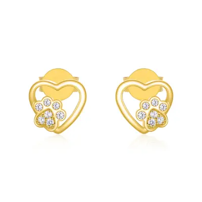 14K Gold Cubic Zirconia Heart Stud Earrings