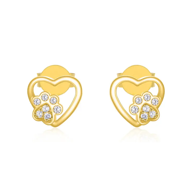 14K Gold Cubic Zirconia Heart Stud Earrings