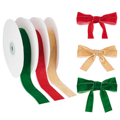 3 Rolls 3 Colors Single Face Velvet Ribbon Sets