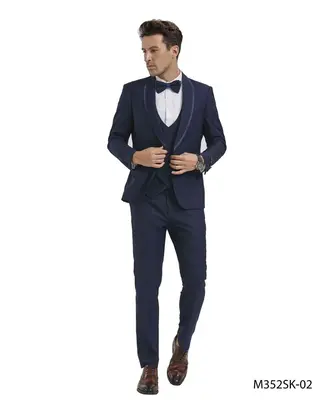 Tazio Men's Birdseye Skinny Fit 4-Piece Suit