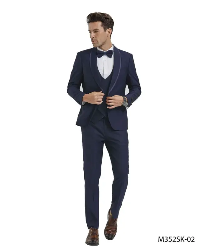 Tazio Men's Birdseye Skinny Fit 4-Piece Suit