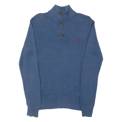 POLO RALPH LAUREN Mens Jumper Blue Button Neck Tight Knit S