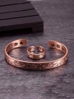 Vintage Flower Pattern Bangle Bracelets & Open Ring, Adjustable Magnetic Bangle & Open Ring, Fashion Vintage Jewelry Set for ...