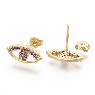 Brass Micro Pave Colorful Cubic Zirconia Stud Earrings