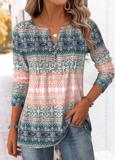Modlily Multi Color Tribal Print Long Sleeve T Shirt - XL