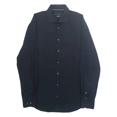 TOMMY HILFIGER Slim Fit Mens Plain Shirt Black Long Sleeve L
