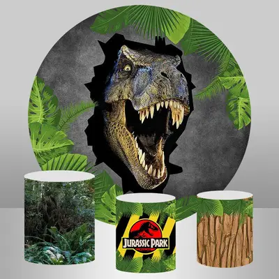 Aperturee Dinosaur Jungle Round Birthday Backdrop Kit For Kids | Round Birthday Backdrop Cover | Round Backdrop Stand Covers ...