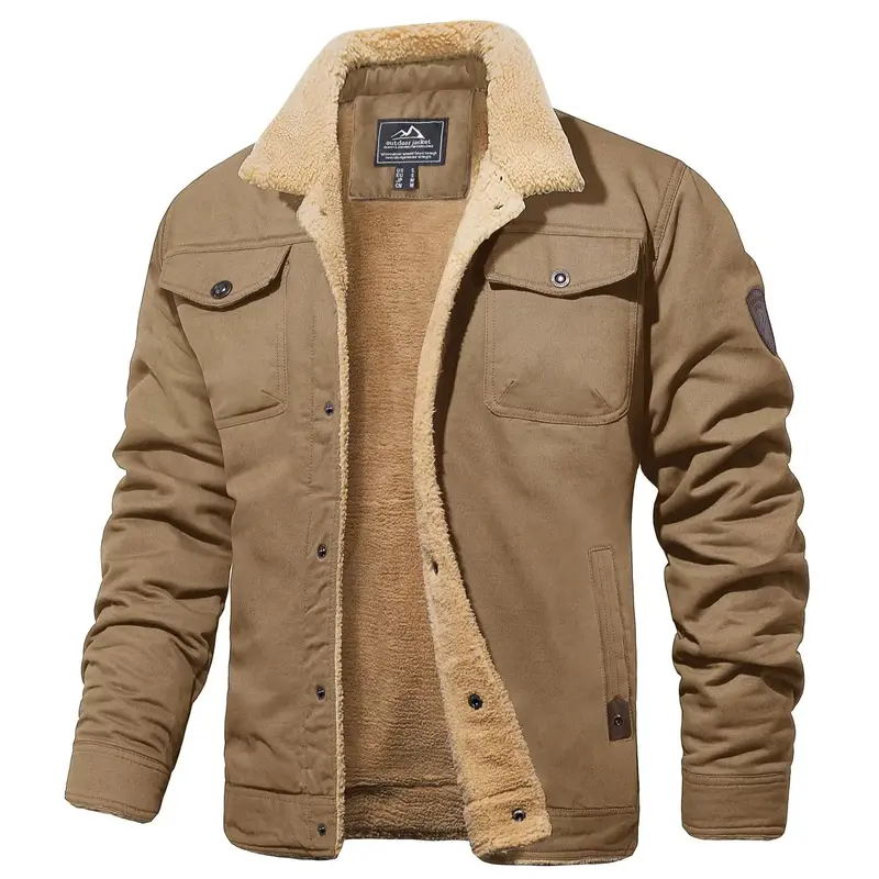 MAGCOMSEN Men's Winter Jacket Sherpa Lined Jacket Warm Trucker Coat Multi Pocket Casual Collared Menswear Tops Cotton Fleece ...