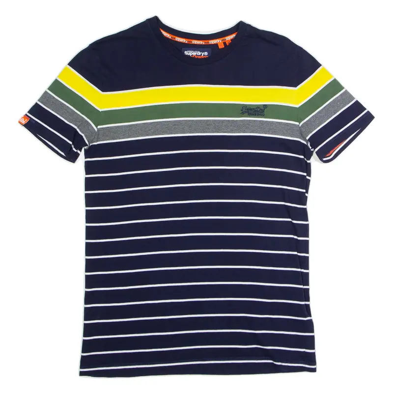 SUPERDRY Striped Mens T-Shirt Blue Crew Neck S